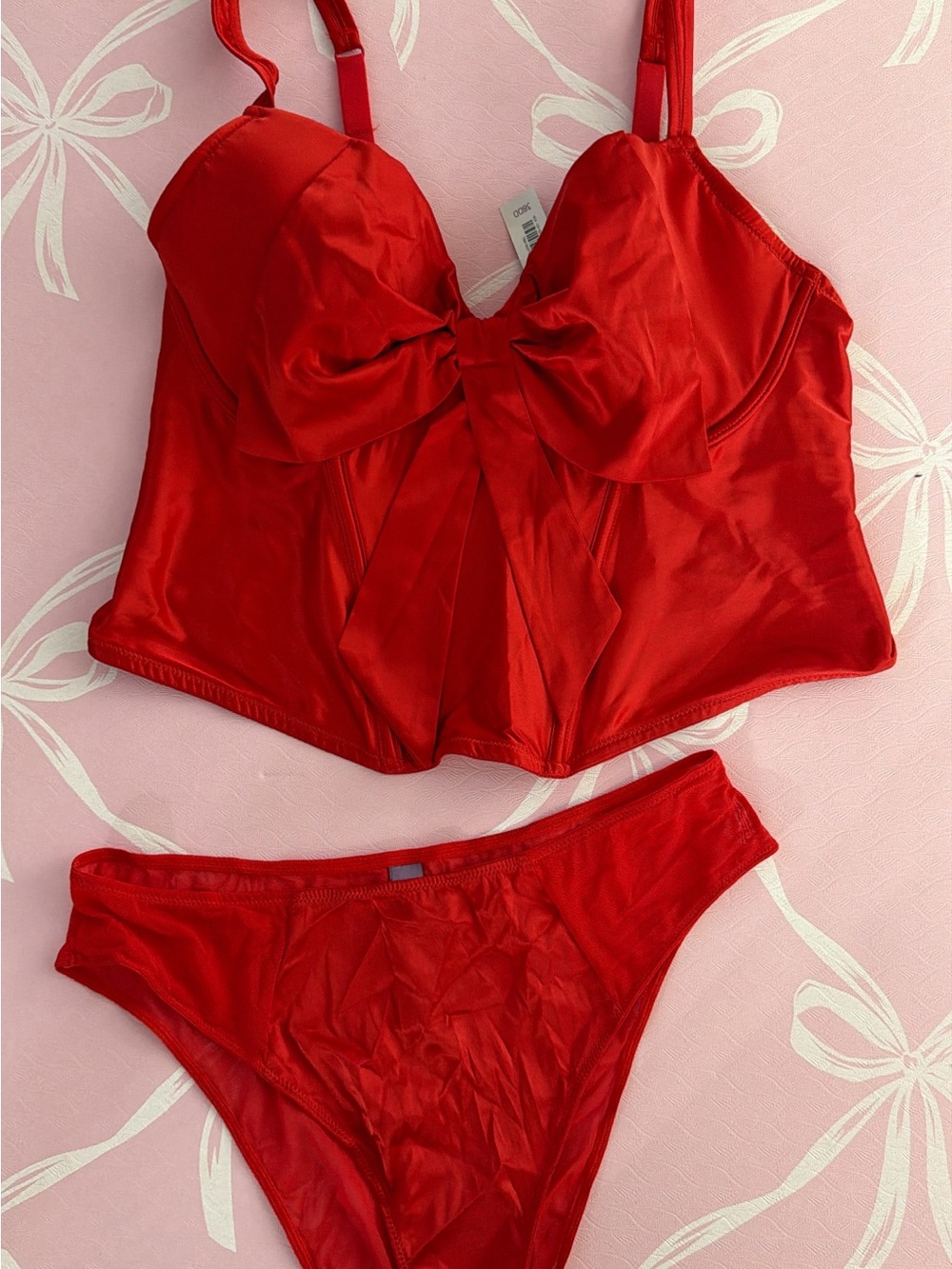 Adore Me Red Satin Bustier and Matching Brief Set